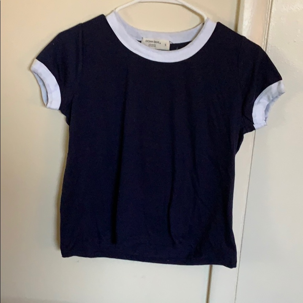 Blue and white tee